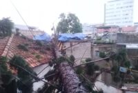 BPBD Kota Cimahi beserta warga memotong dan membersihkan pohon tumbang yang diakibatkan oleh peristiwa angin puting beliung. (Dok. BPBD Kota Cimahi)